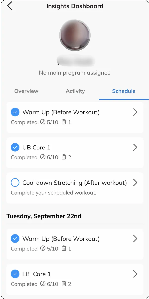 Daywise workouts inside the IFC App